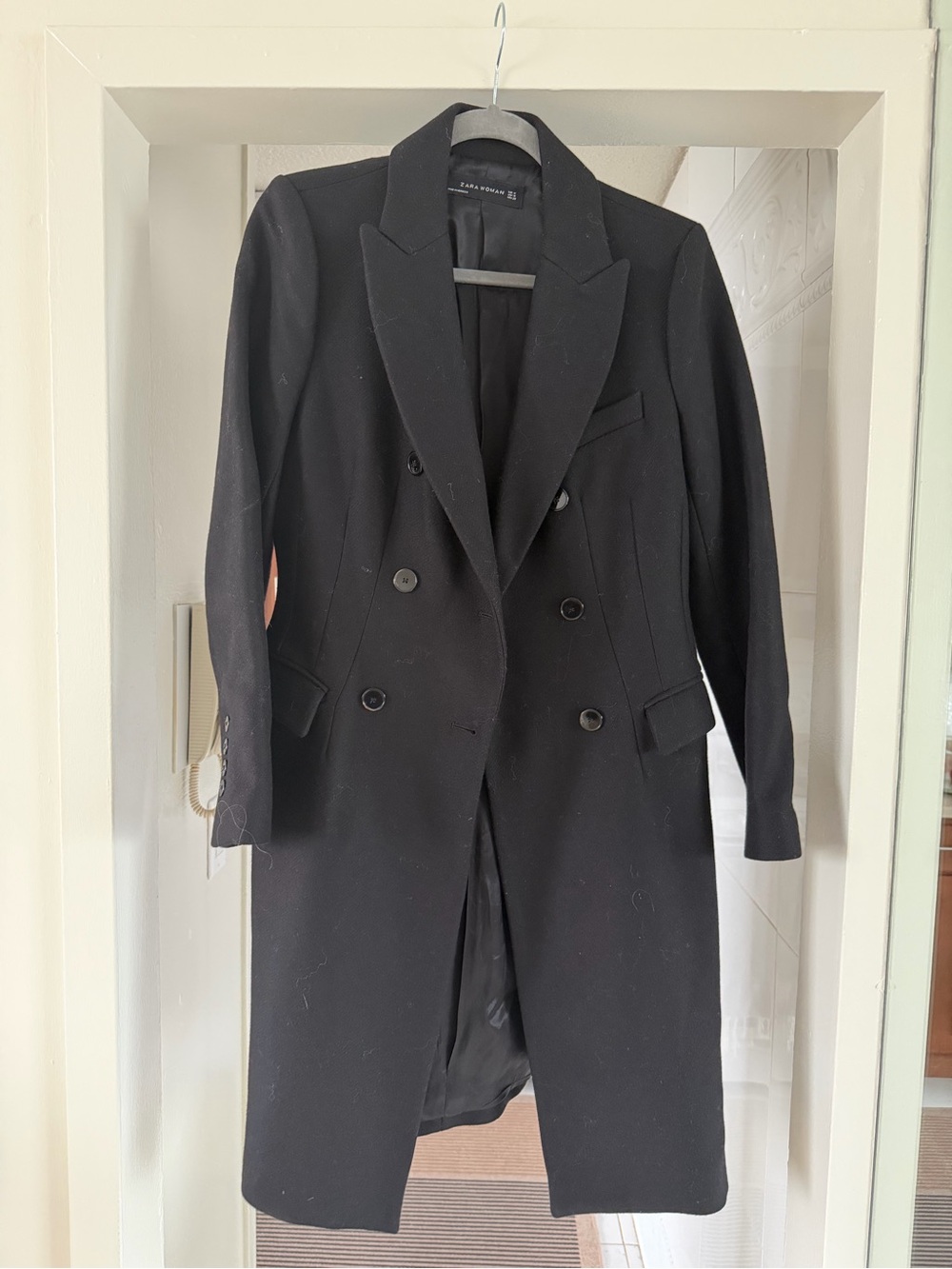 Zara Black Double-Breasted Long Trench Coat